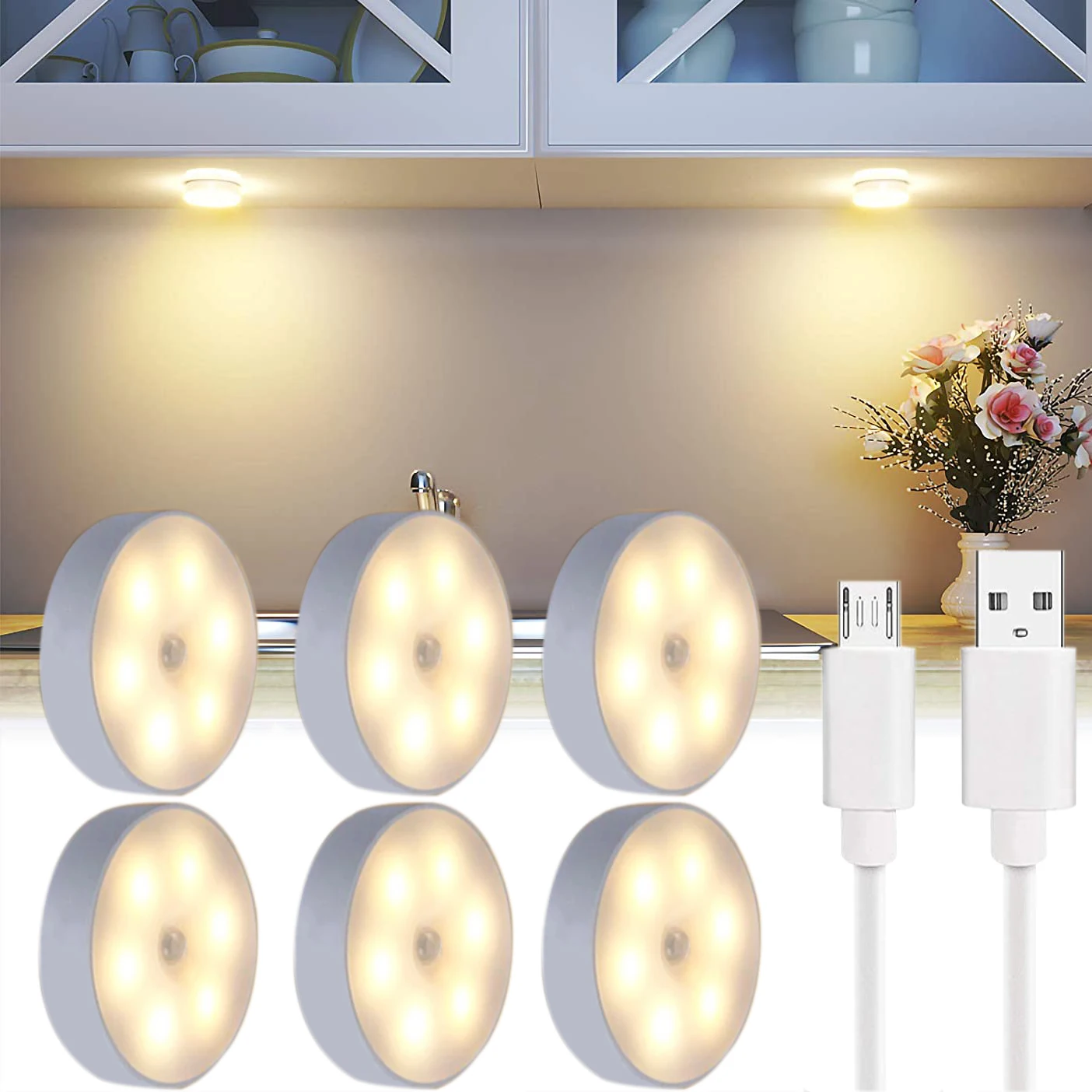 

Bedroom Decor Night Lights Motion Sensor Night Lamp USB Charging Dimmable Night Lamp Led Kitchen Cabinet Wireless Closet Light