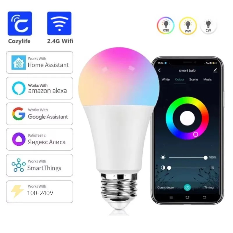 Smart LED Bulb RGB E27 Wifi Dimming Timer Voice Control CozyLife Support SmartThings Alexa Google Home Alice Home Assistant