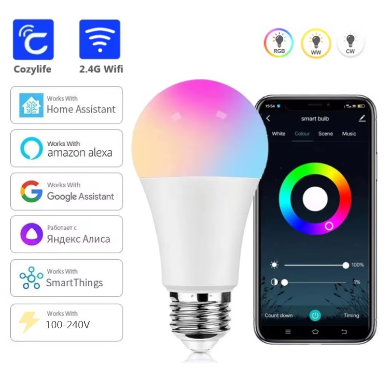 RGB E27 Wifi Smart Dimming Light Bulb Timer Voice Control CozyLife Support SmartThings Alexa Google Home Alice Home Assistant