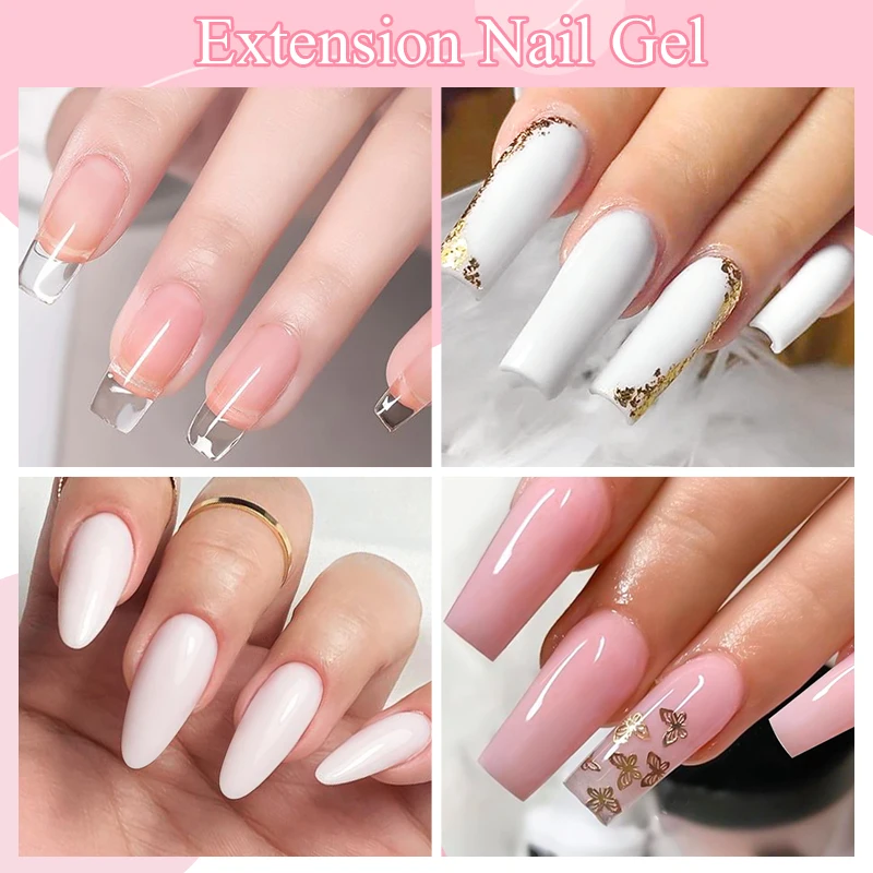 MEET ACROSS 7ML Milky White Quick Extension Gel Nail Polish Nails Gold Foils Effect Semi-permanent nail polish UV Gel Nail Art 3