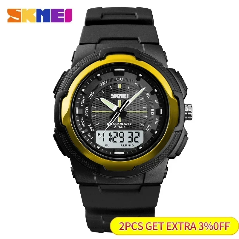 SKMEI 1454 Man Military Watches Men PU Strap Wristwatch Quartz Watches Double Clock Men Watch Outdoor Sports Electronic Watch 2