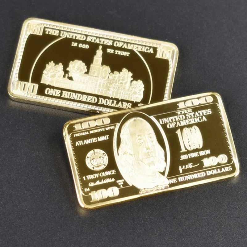 1pcs USA 100 Dollar Bullion 24k Gold Bar American Metal Coin Golden Bars USD With Gift commemorative coin