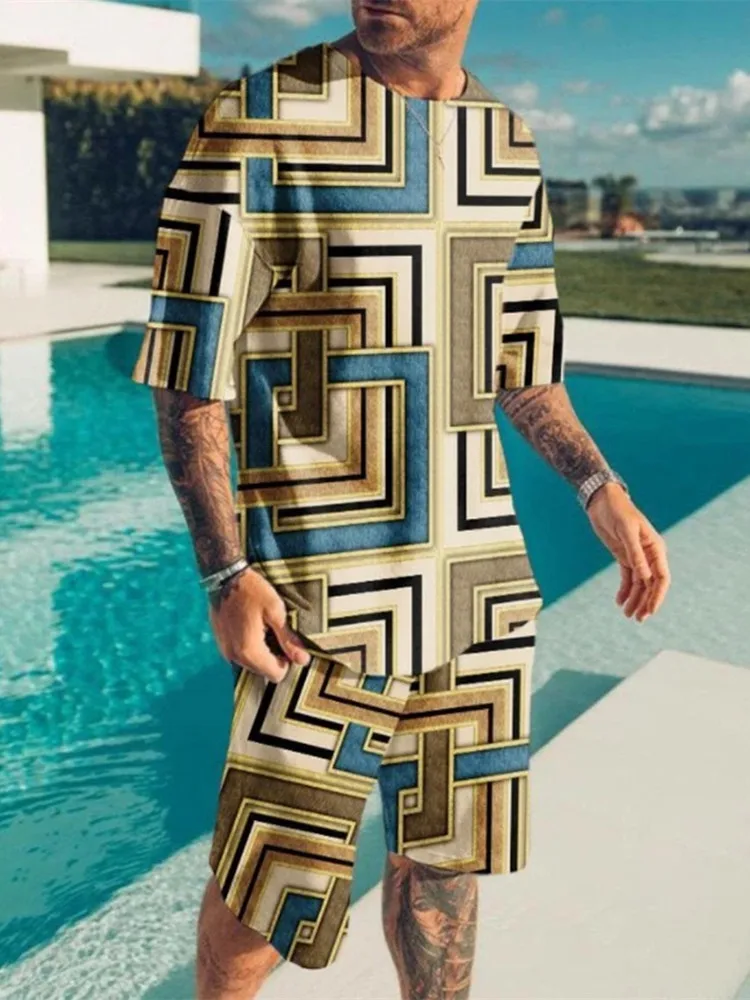 mens sweatsuits sets 2022 New Fashion Men's Suit Men's Print Suit Short Sleeve Summer Casual T-shirt Beach Two Piece Suit mens lounge wear Men's Sets