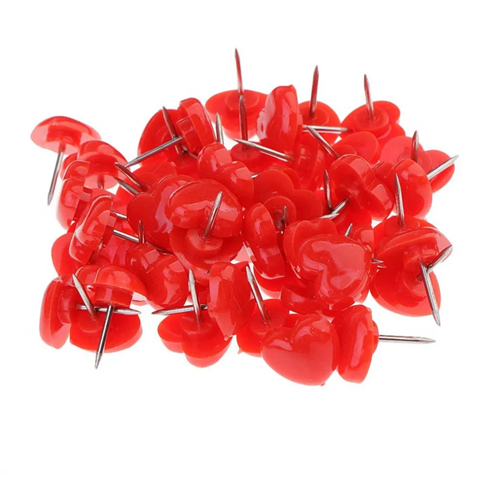 150Pcs 하트 핀 플라스틱 헤드 코르크보드용 스테인레스 스틸 포인트 푸시핀 지도 표시 사진 벽 장식 활기찬 장 핀
