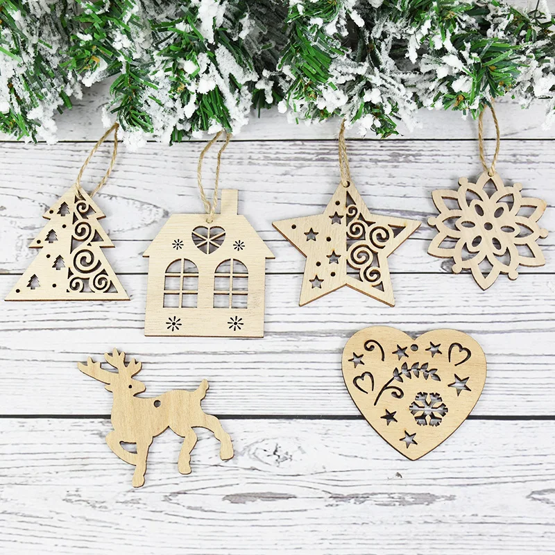 

5pcs Wooden Hanging Ornaments for Christmas DIY Unfinished Wood Crafts Cutouts for Christmas Tree Hanging Ornaments Gift Tag