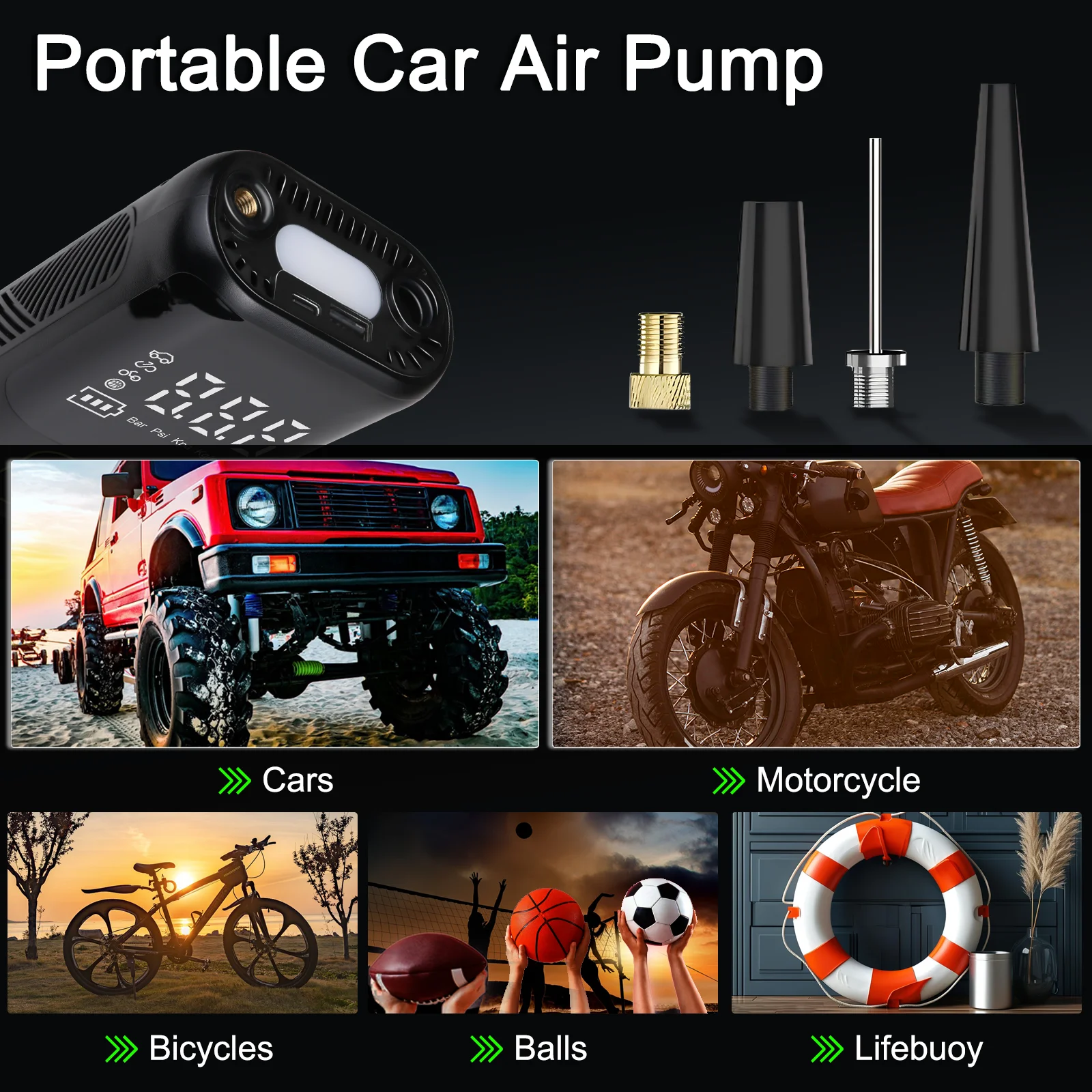 Car Air Pump Portable Air Compressor for Car Motorcycles Bicycle Electric Tire Inflator LCD Digital Display car air pump
