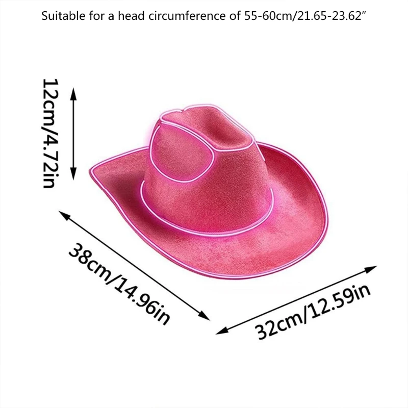 Flashing Pink Cap Wide Brim LED Cowgirl Hat Night Club Costume Hat Party