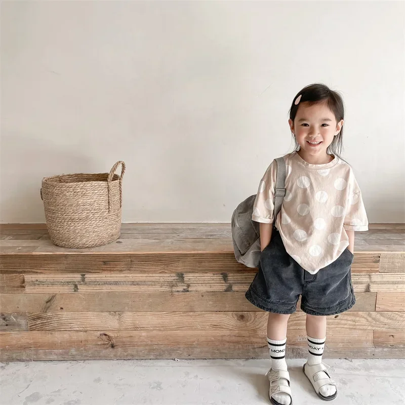 Baby Summer Denim Shorts Boys and Girls Patched Solid Color Short Pants for Kids Toddlers Korean Pants 2119B