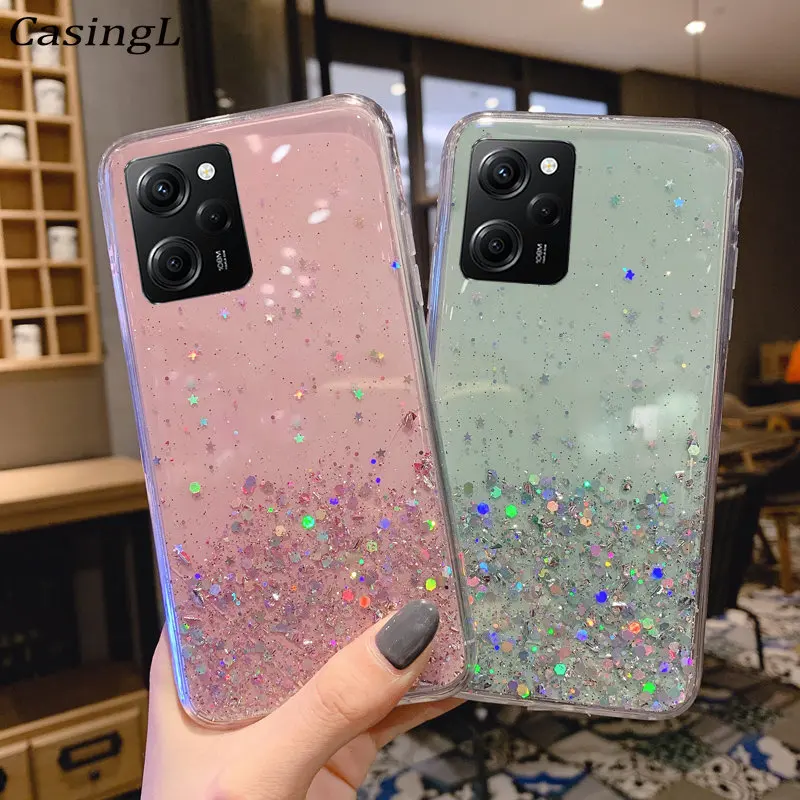 Cover Glitter Per Xiaomi Poco X6 Pro 5G – Custodia Trasparente Con Paillettes, Antiurto, Blu - 3