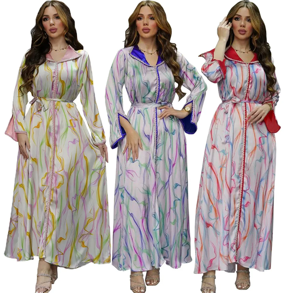 

New Fashion Women Muslim Maxi Dress Morocco Kaftan Dubai Turkey Abaya Islamic Jalabiya Ramadan Eid Party Gown Diamonds Caftan