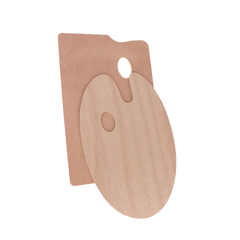 Wooden Paint Palette With Thumb Hole Watercolor Pallet Wood Painting Palette Color Mixing Oval Square Oil Paint Tray Palette 6