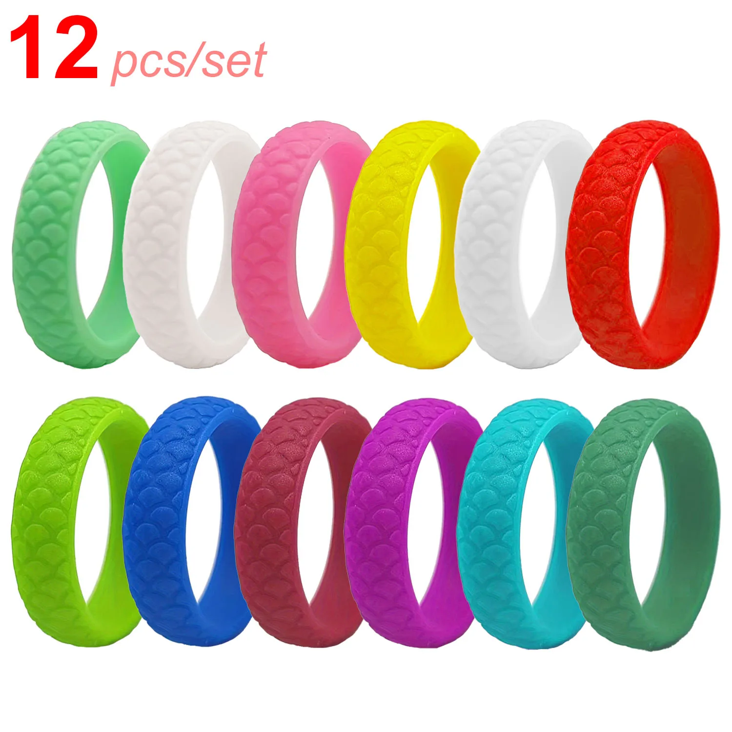

12Pcs/Set Sports Silicone Ring 12 Color for Women Wedding Rubber Bands Hypoallergenic Flexible Finger Rings