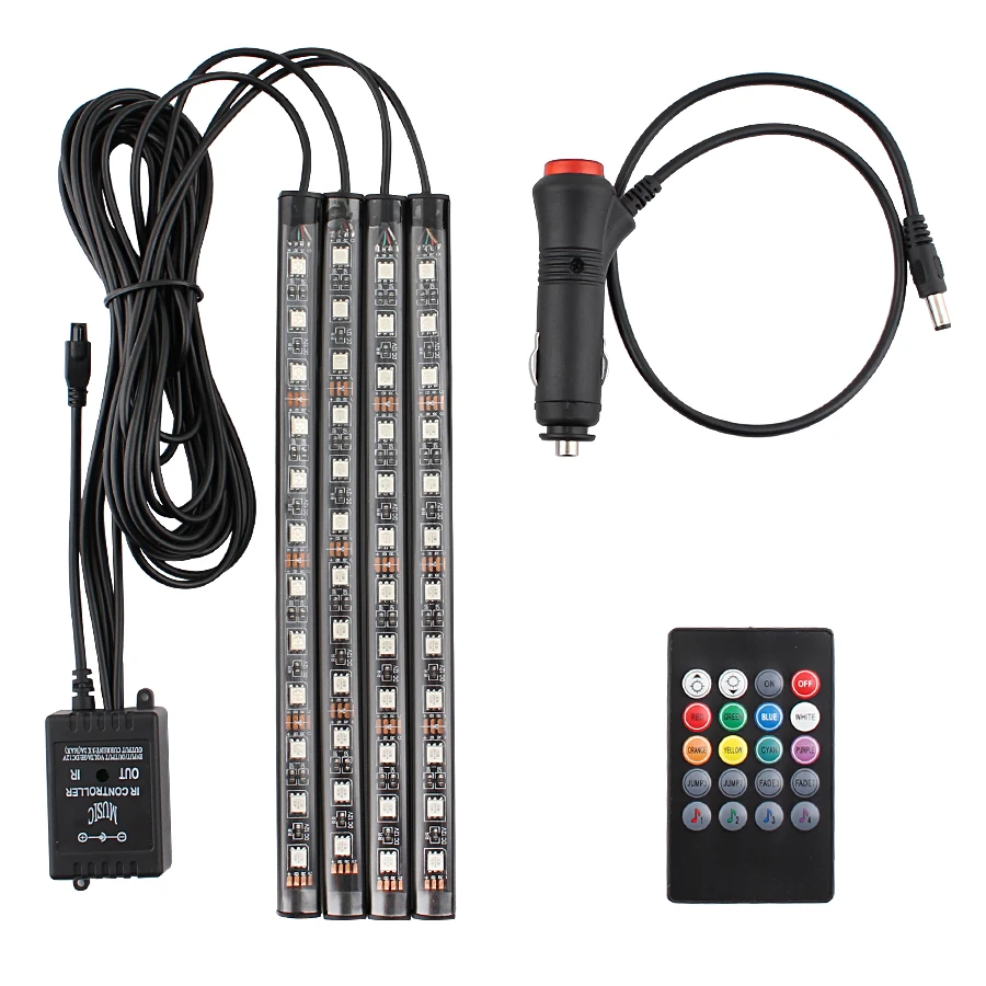 12v Car Led Strip Light Interior 4pcs Rgb Led Lighting Stripe 12v Tape Lamp  5 12 V Volt Rgb Music Ir App Controller Decorative - Led Strip - AliExpress