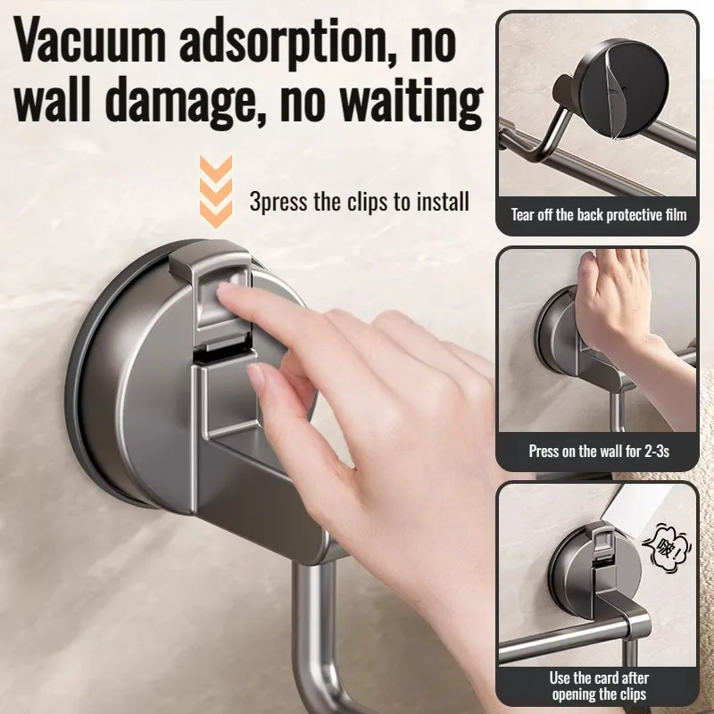 Towel Holder Reuse Suckers Widely Spaced Towel Rack Thickened Aluminum Bathroom Telescopic Bar