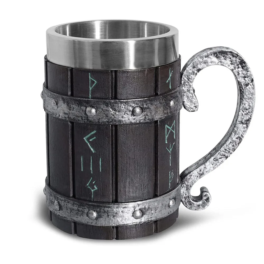 

Nordic Style Retro Viking Rune Beer Mug Stainless Steel Resin Mugs Coffee Cup Tankard Whisky Drinkware Bar Decoration Gift