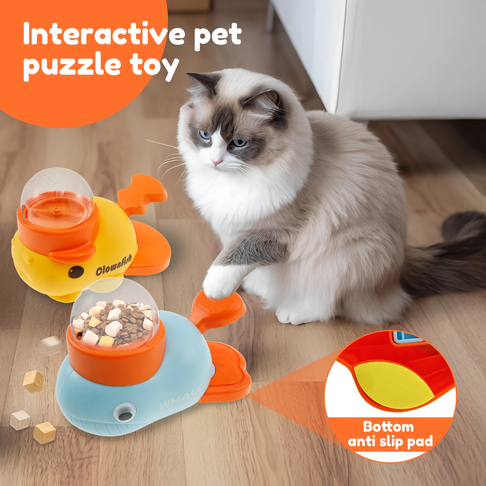 1/2Pcs Pet Puzzle Feeder Cat Dog Interactive Slow Feeder with 3 Food Outlet Cover Cute Whale/Clownfish/Duck Shape Pet Food Toy