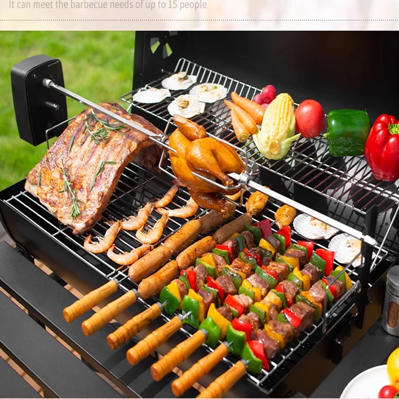 Household Barbecue Grill Charcoal Outdoor Oven BBQ Trolley Temperature Control Adjustable Height Family Party Tool 6