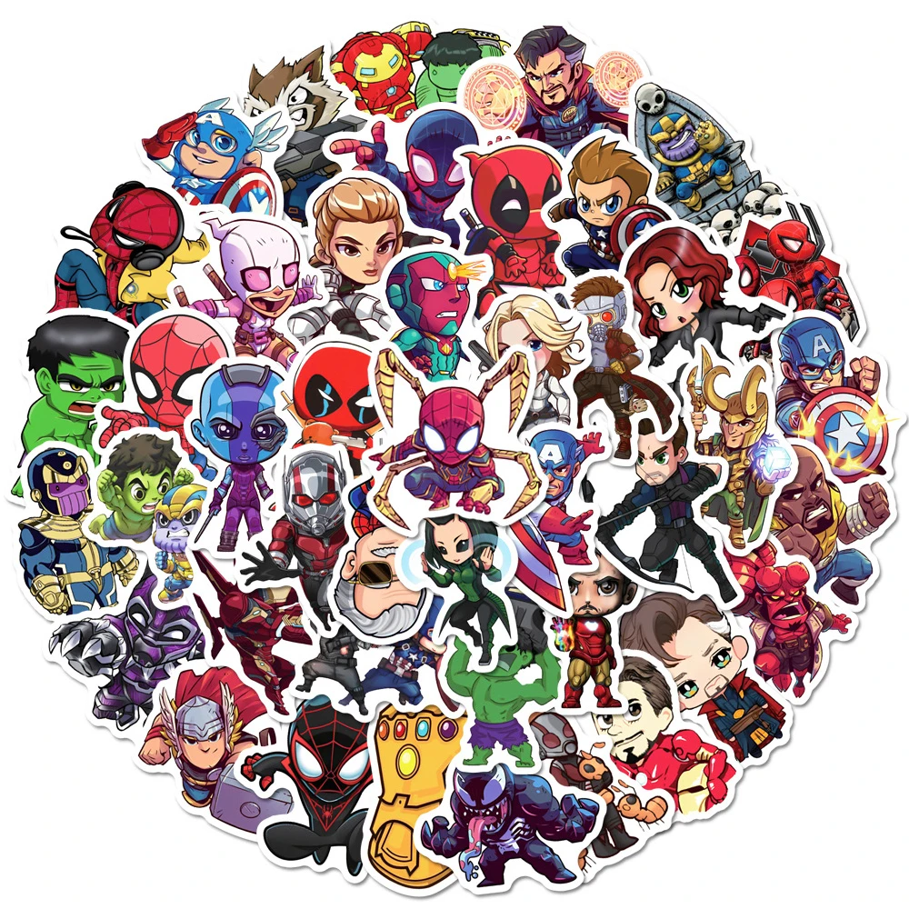 10/30/50/100PCS Disney Marvel The Avengers Stickers for Kids Toys Graffiti Laptop Car Skateboard Cartoon Cool Super Hero Sticker 10 30 50pcs marvel super heroes cartoon stickers for phone case skateboard laptop scrapbooking waterproof cool kid sticker toy