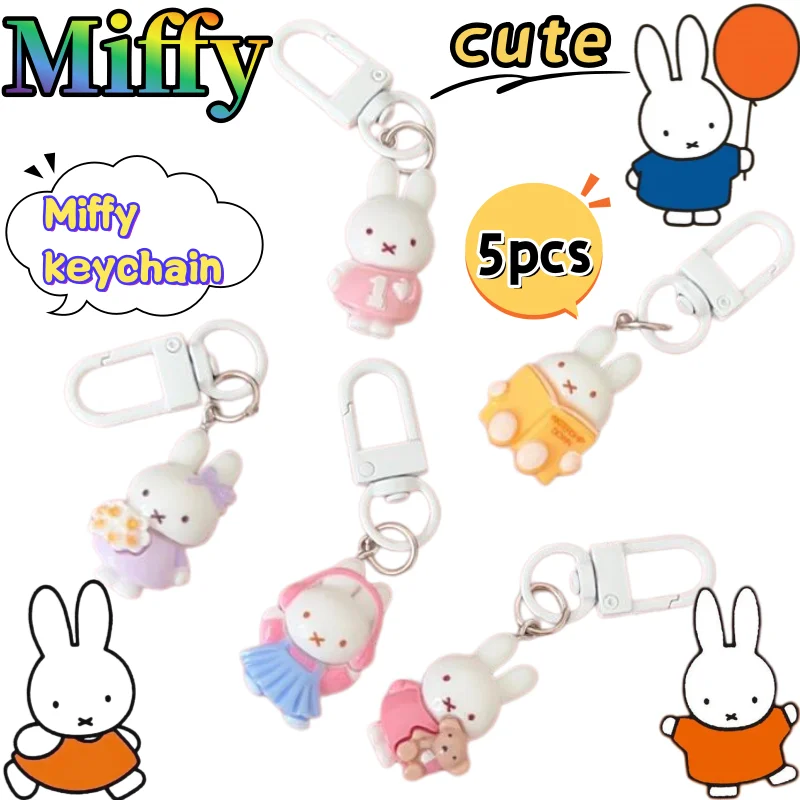 5pcs Miffy keychain creative high-value animation cartoon doll doll shape girl heart student diy schoolbag pendant decoration
