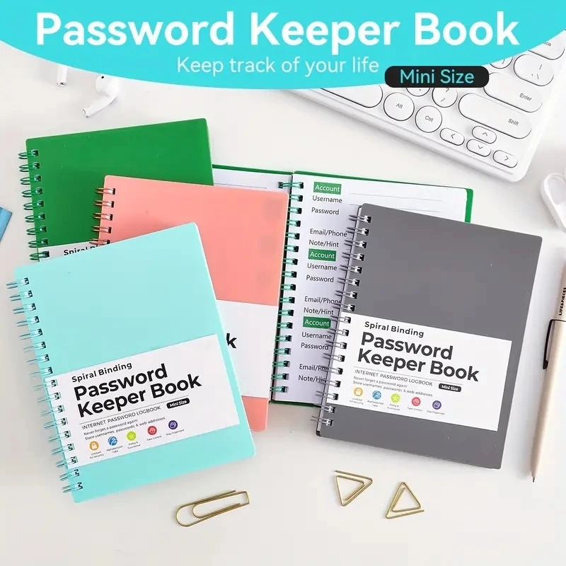 Compact Spiral Password Keeper Notebook - Secure & Organized Writing Pad