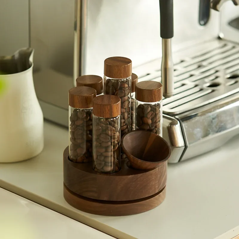 Walnut Glass Display Rack Coffee Bean Test Tube Sorting Bottle Miscellaneous Grain Sealed Jar Space Saving Kitchen Storage 2