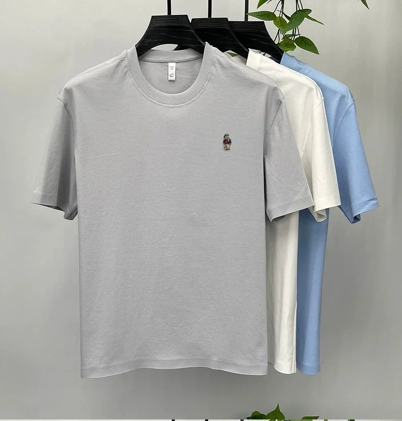 High-End-T-Shirt für Herren aus 100 % Baumwolle mit kurzen Ärmeln Luxusmarke Cartoon-Bär-Stickerei koreanischer Stil Jugend lässig Rundhalsausschnitt neues Oberteil – Detail 8