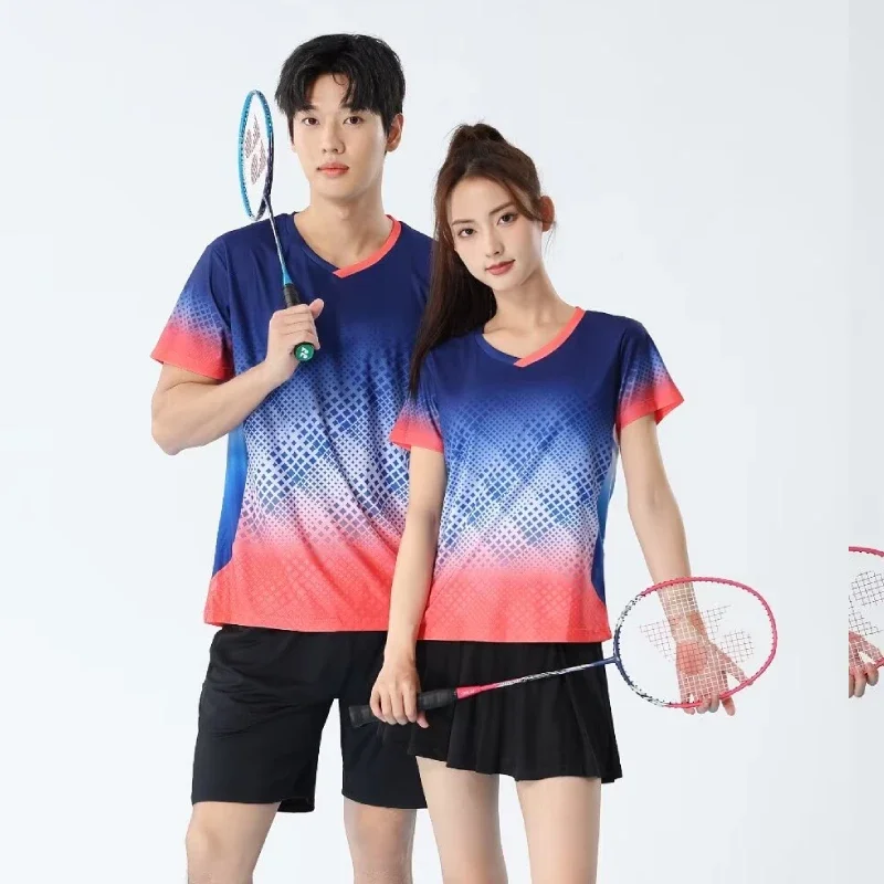 Men Women Badminton T-shirts Quick Dry Table Tennis Clothes Letter Print Training Jersey Volleyball Pingpong Couple Shirts