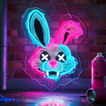 Graffiti Bunny LED Neon Sign – Colorful Wall Decor