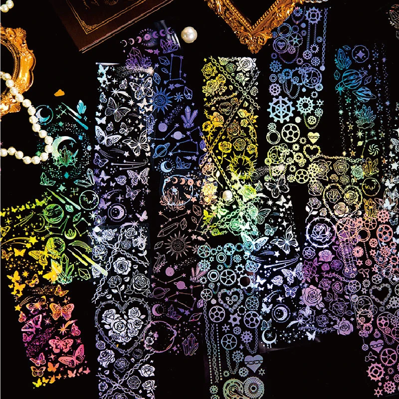 

3 листа цветы наклейки блестящая Лазерная границы коллаж декоративные карты Светоотражающие бабочки материал скрапбук 215*70 мм