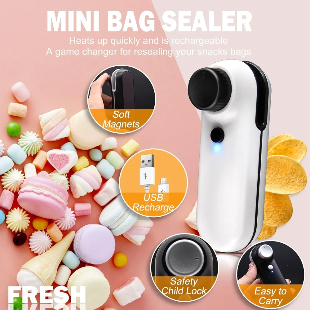 Mini Sealer Plastic Bag Sealer Rechargeable Handheld Heat Vacuum 2 in 1 For Chips Plastic Bags Food Storage