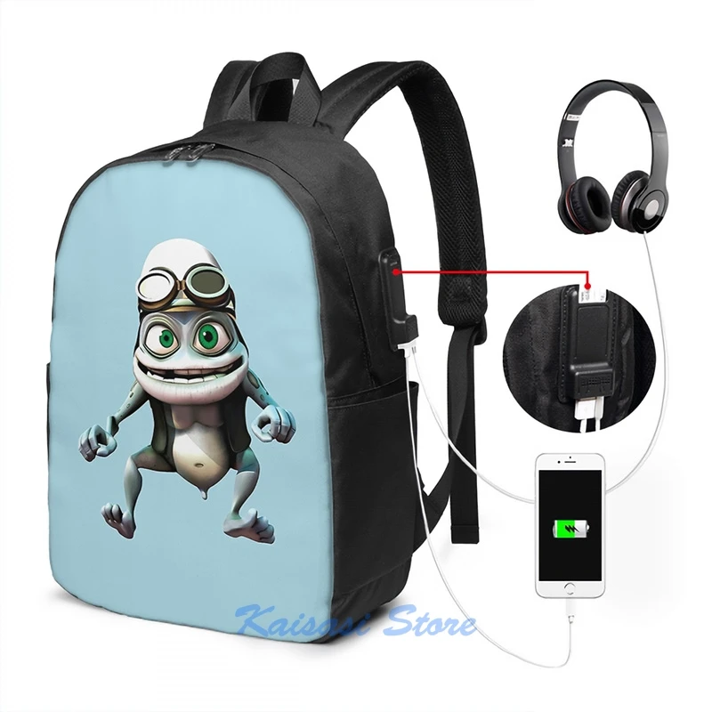 CRAZY FROG MESSENGER BAG... Funny Graphic print Crazy frog USB Charge Backpack men  main image 3