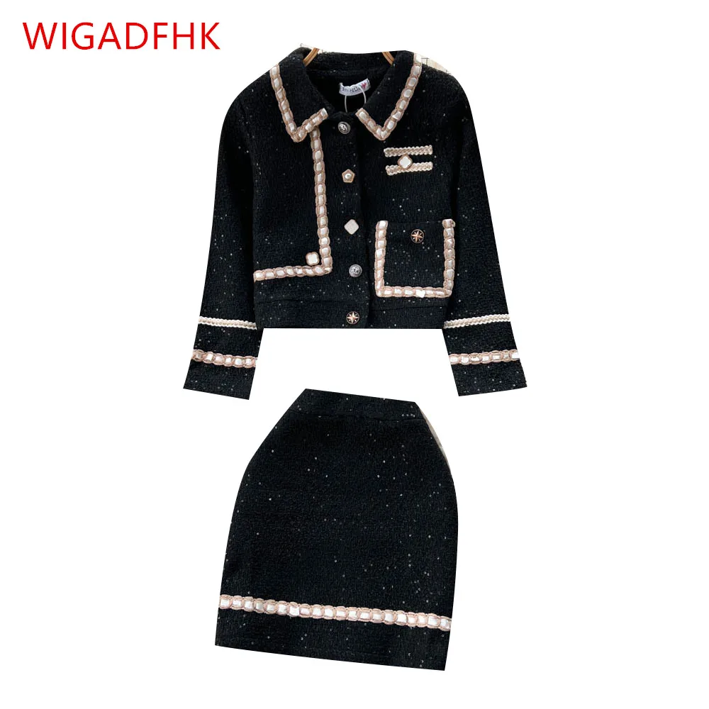 

Tweed Two-piece Set for Autumn And Winter New Woolen Single-breasted Short Coat Top + High-waist Skirt Elegant 2-piece Set