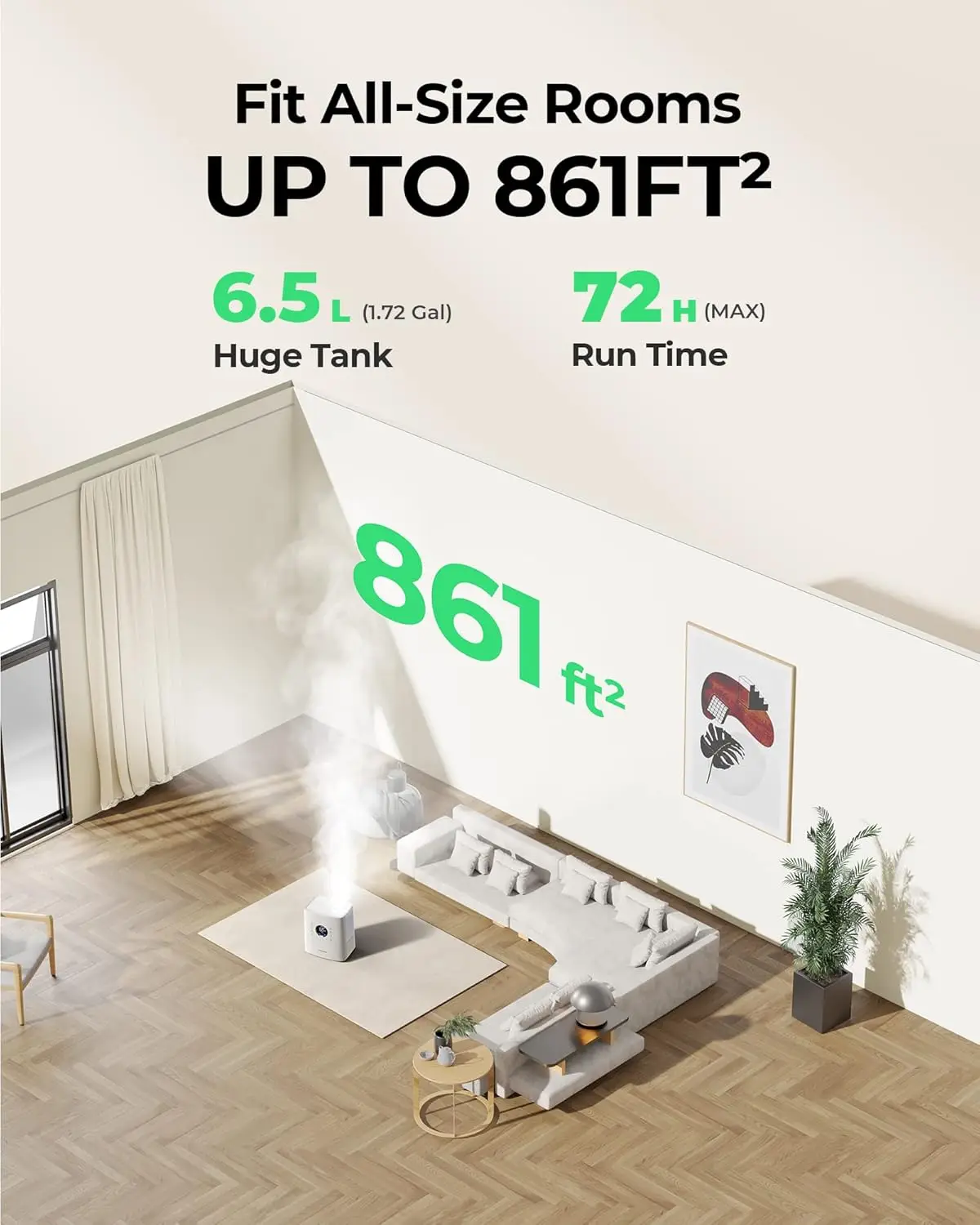 Smart Humidifier for Bedroom Large Room, 6.5 L Warm & Cool Mist Humidifiers with App&Voice Control, Exclusive Distilled 5
