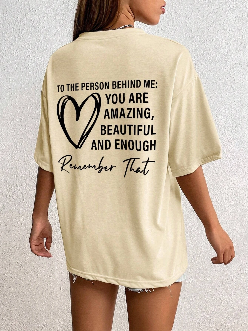 To The Person Behind Me: You Are Amaeing Damen-T-Shirts, Sport-Freizeit-T-Shirts, atmungsaktive Baumwolle, kurzärmelig, übergroßes T-Shirt – Detail 3