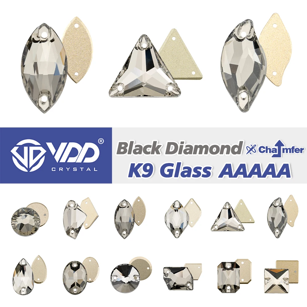 VDD S103 Black Diamond AAAAA Top Qualität K9 Glas Strasssteine zum Aufnähen Kristall Nähen Flatback Steine für Kleidung Hochzeitskleid