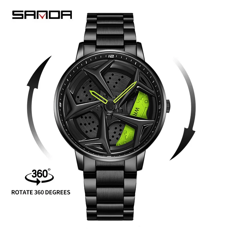 Sanda P1087 Orologio Da Uomo Di Lusso Con Ruota Di Alta Qualità Impermeabile Rotary Sport Car Rim Orologi Da Uomo Al Quarzo Più Venduti Regalo Per Rag