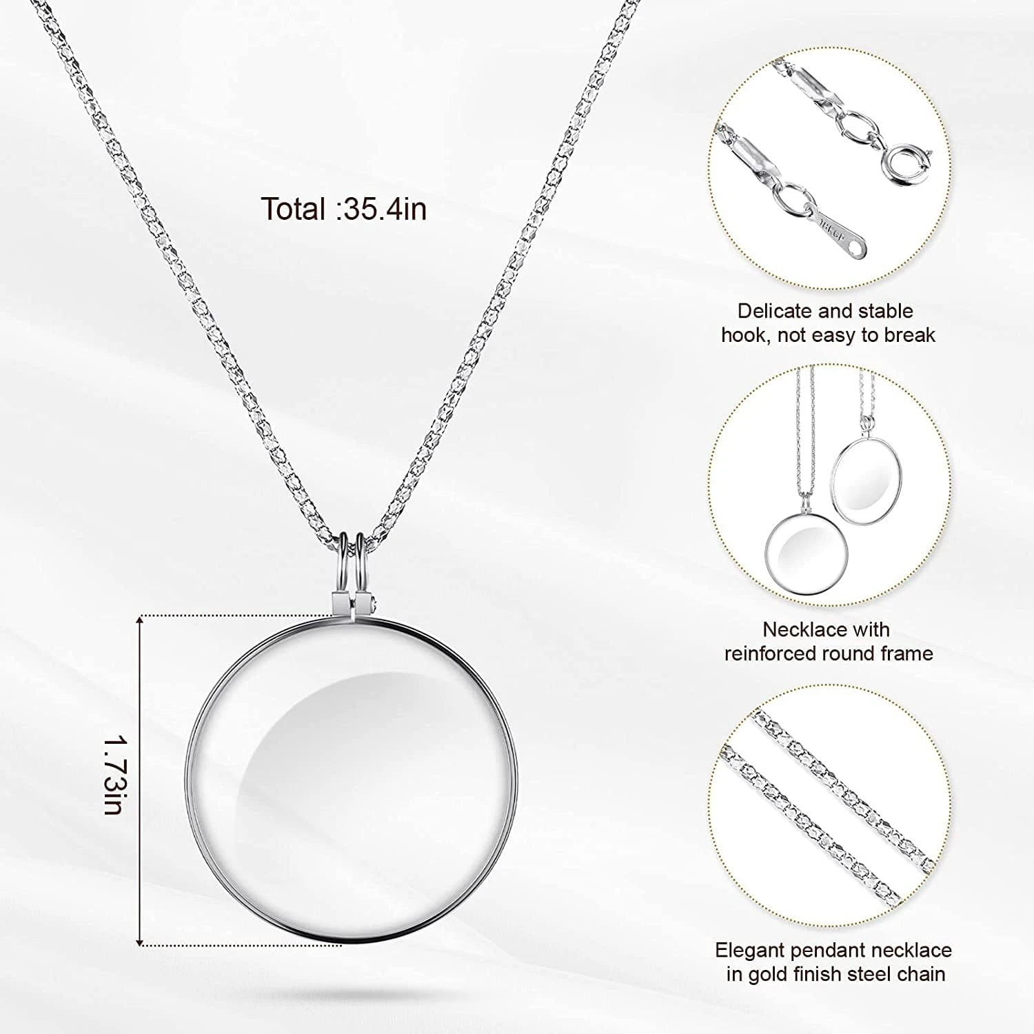 Portable Pocket Magnifying Glass Pendant Necklace 5X Magnification Alloy Material Mini Magnifiers for Gift Reading Coin Jewelry