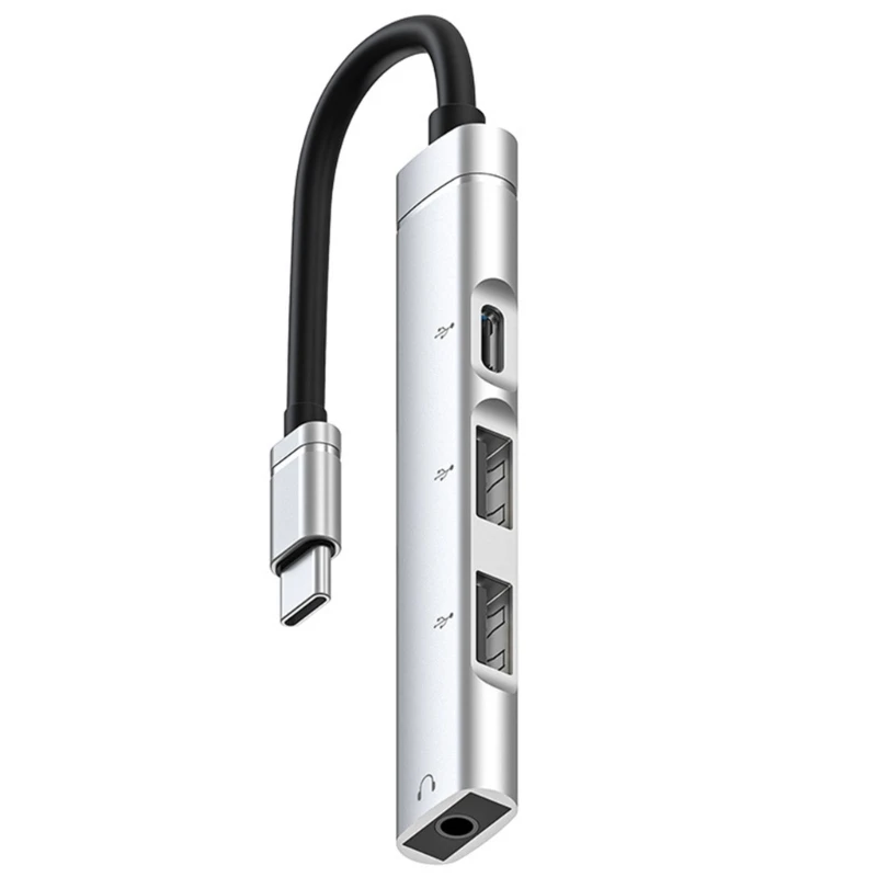 4 in 1 Type C 허브 USB2.0 3.5mm 이어폰 어댑터 USB C 도크 허브 지원 OTG TypeC 도킹 스테이션 R9UA