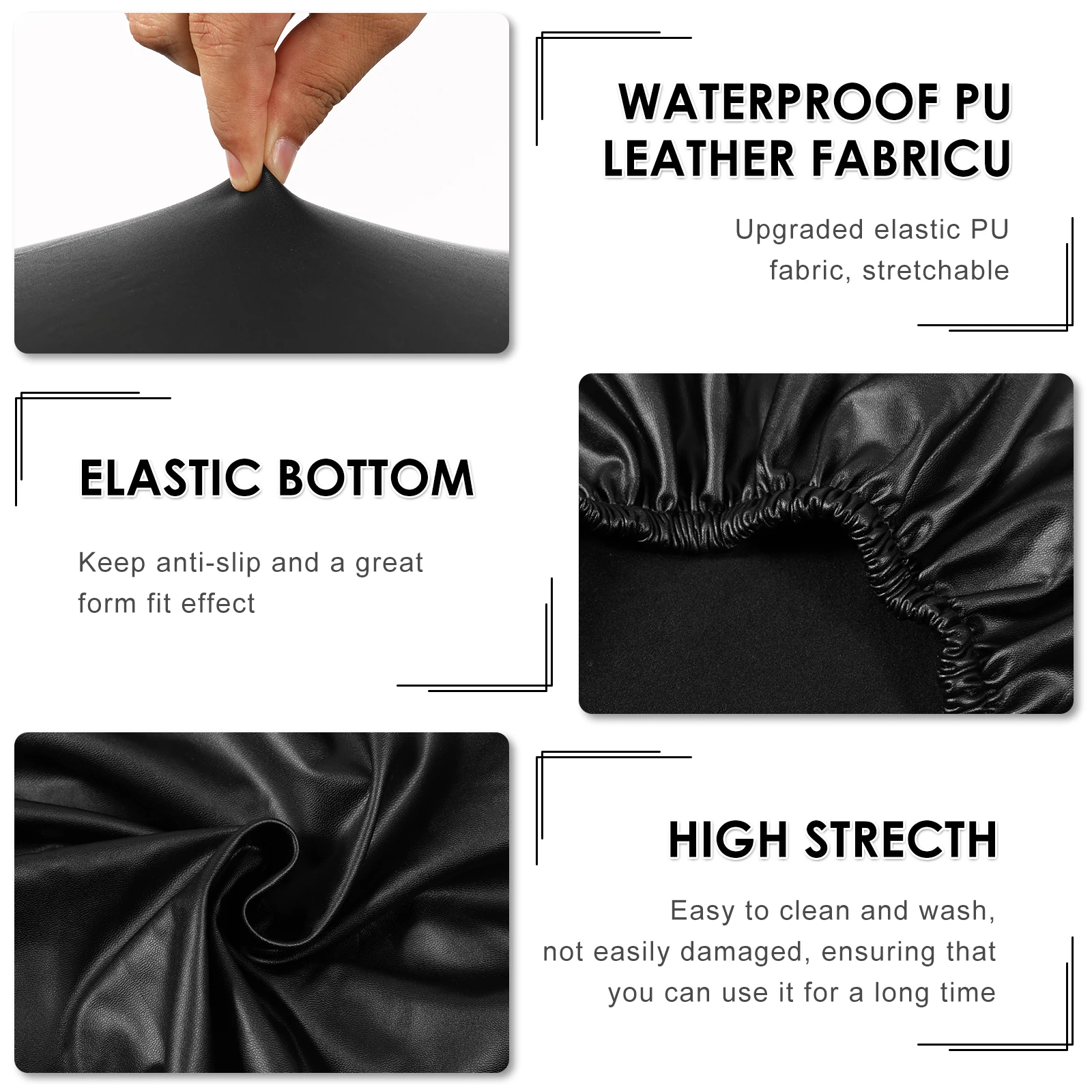 2Pcs Round Stool Seat Cover PU Leather Bar Stool Chair Cover Waterproof Dustproof Elastic Furniture Protector for Restaurant Bar