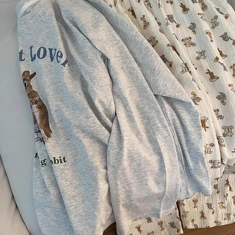 الربيع والخريف جديد المرأة الكرتون Ins نمط منامة ملابس منزلية دعوى الفتيات الطلاب طويلة الأكمام الحلو منامة ملابس منزلية فضفاضة