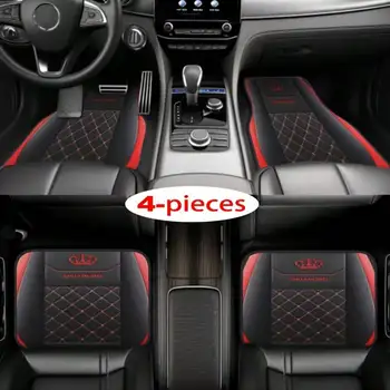 4-Piece Red Grid Car Carpet with Crown Pattern, Non-Slip All-Season Mat for All Car Models, Easy to Clean 1