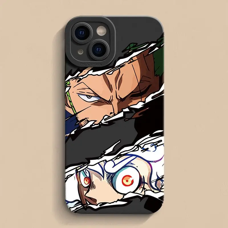 thumbnail image 1 of Funda de teléfono de ONE PIECE Anime Monkey D Luffy con dibujos animados de Roronoa Zoro para iPhone 15Promax/14Pro/13, funda protectora de silicona, juguetes para niños, 1 of 4