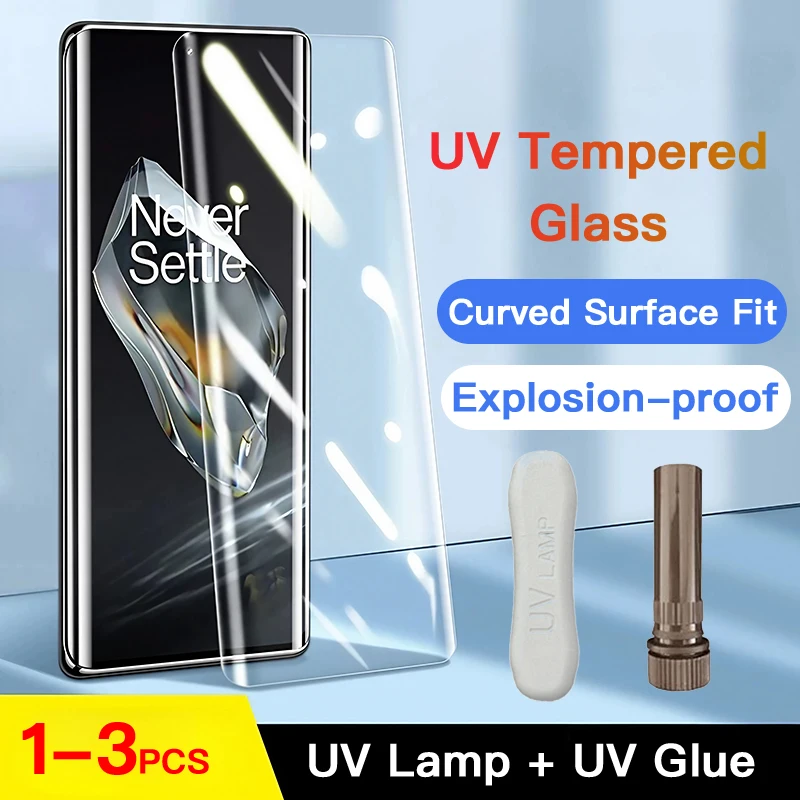 1-3 шт. УФ закаленное стекло для OnePlus 12 11 R 10 9 8 7 7T Pro Полное покрытие клеевая отверждаемая пленка для OnePlus защита экрана