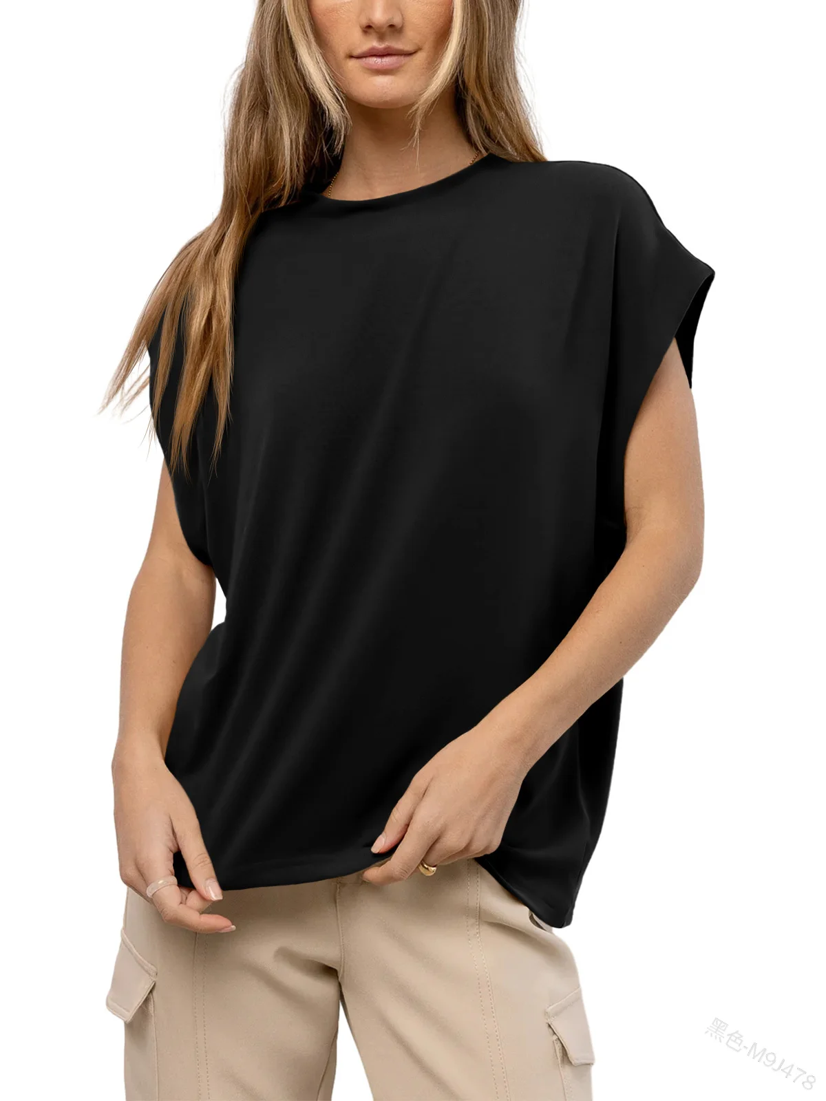 

Summer Women's Cap Sleeve T Shirts Casual Crew Neck Loose Fit Sleeveless Tank Tops Fashion Temperament Solid Color T-Shirt Y2k