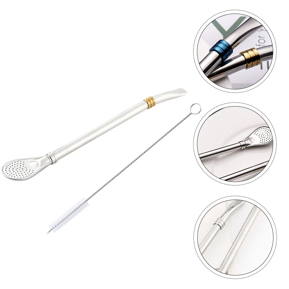 Removable Stainless Steel Straw Spoon Coffee Strainer Straws Filter Spoons Filtering Milk 6pcs stainless steel coffee spoon mixing scoops stirring spoons xmas party decoration christmas gift spoons box set