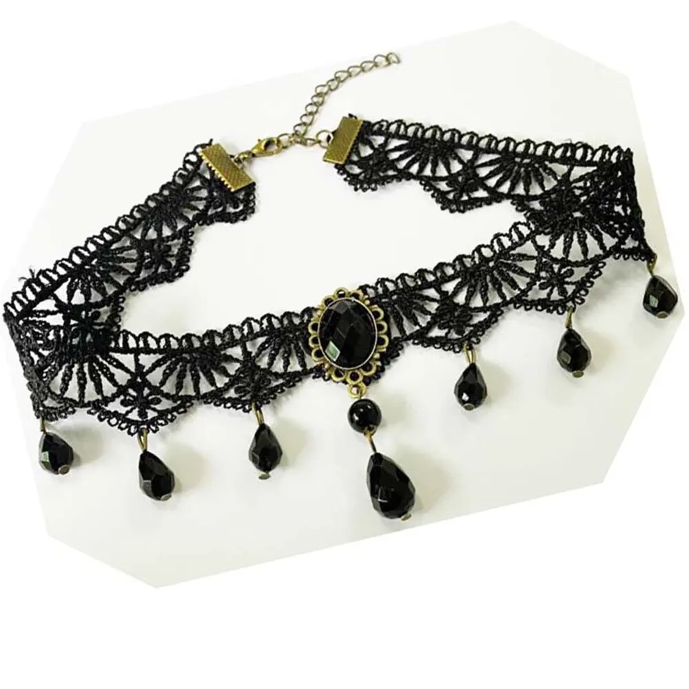 Lace Necklace Black Lace Necklace Retro Court Gothic Personality Crystal Lace Necklace Choker Clavicle Chain