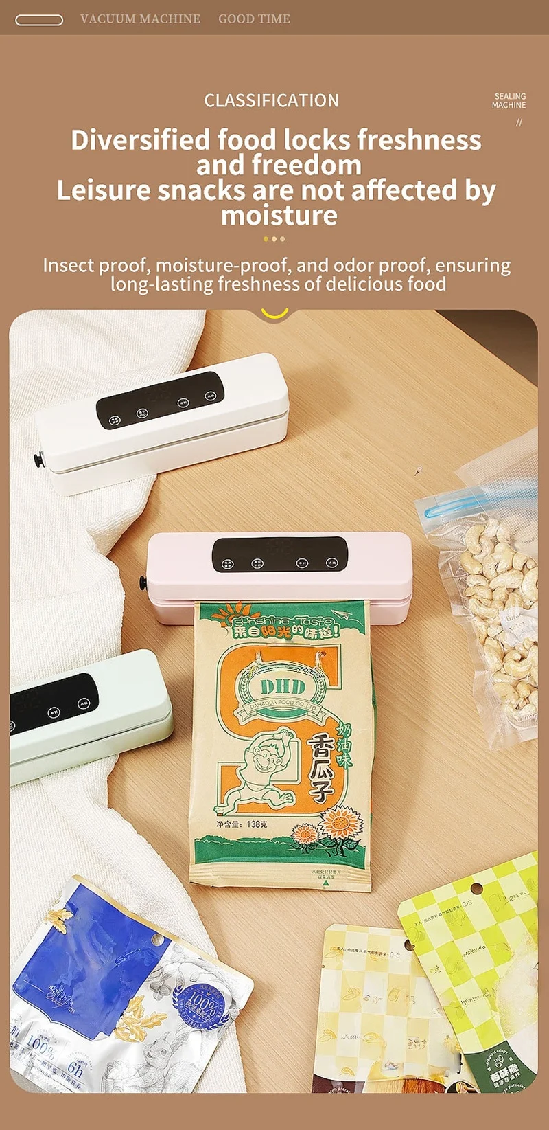 Description Picture 5 of itemWireless Vacuum Sealer Household Vacuum 1200 mAh Large Suction Food Bag Rechargeable Fresh-keeping Laminator Kitchen Packaging
