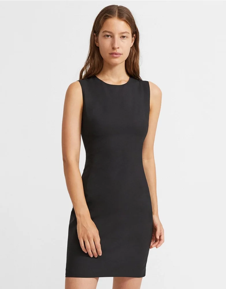 Theor* Summer Women Dress Wool Oneck Sleeveless Zipper Solid Color