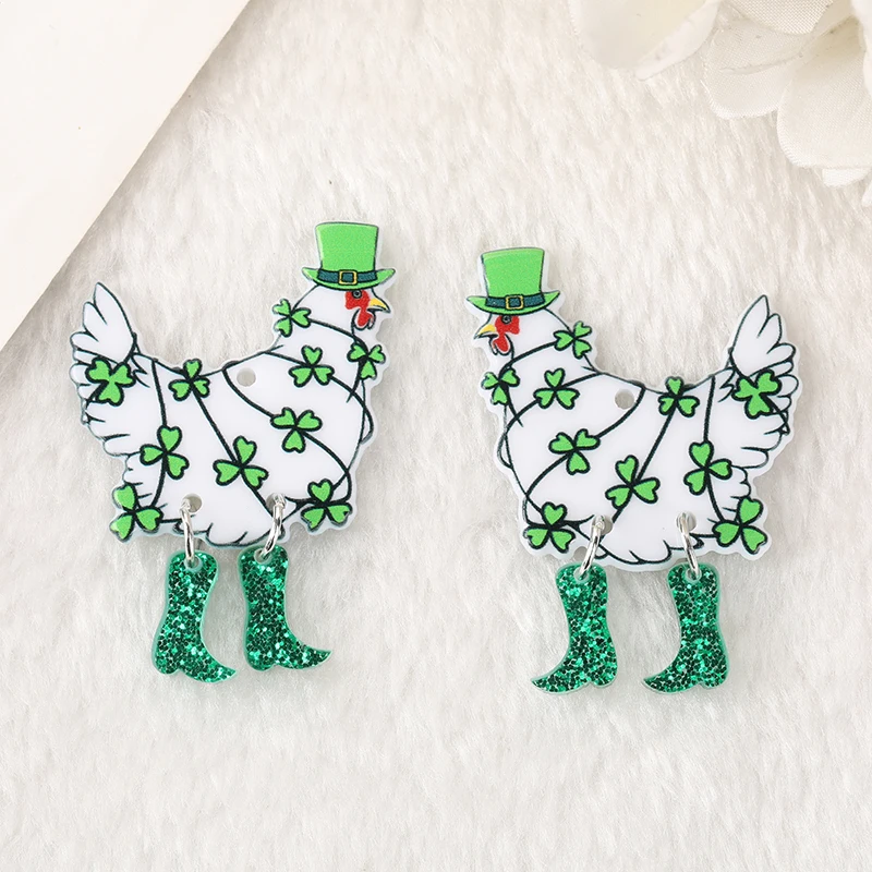 

6Pcs St. Patrick's Day Animal Charms Funny Walking Chicken For Necklace Pendant Diy Making