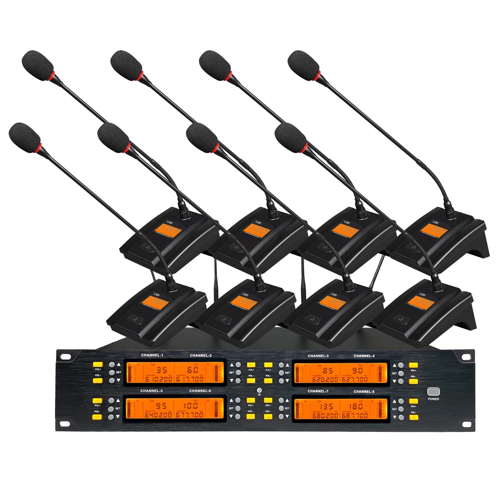 

8 Desktop Mic Professional UHF Digital Wireless Microphone 8 Table Meeting Room Conference System 8 Headset Lavalier Handheld